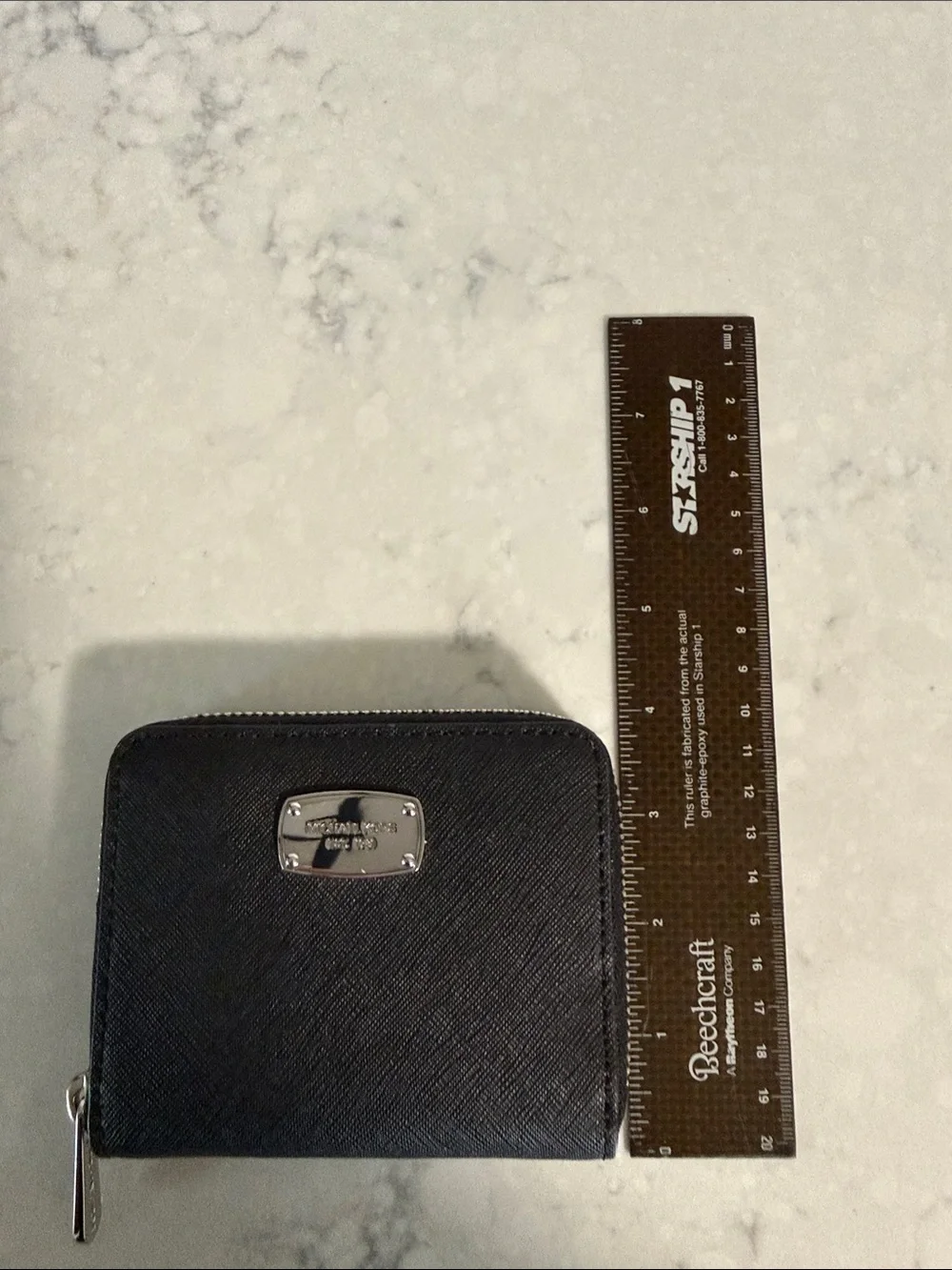 Michael Kors Black Compact Saffiano Zip Card and Bills Wallet- never used